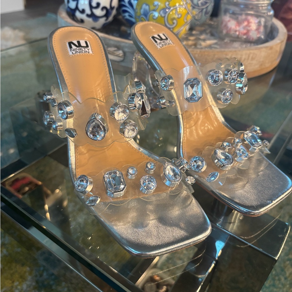 Silver Gem Embellished Heeled Sandals